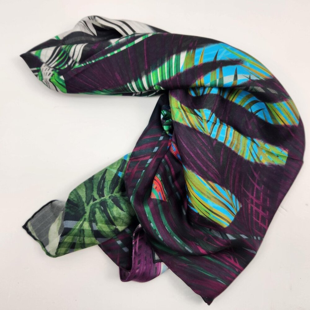 35" Square Silk Scarf, Purple, Green, Blue Swirl, Large Square Scarf, Neck Scarf